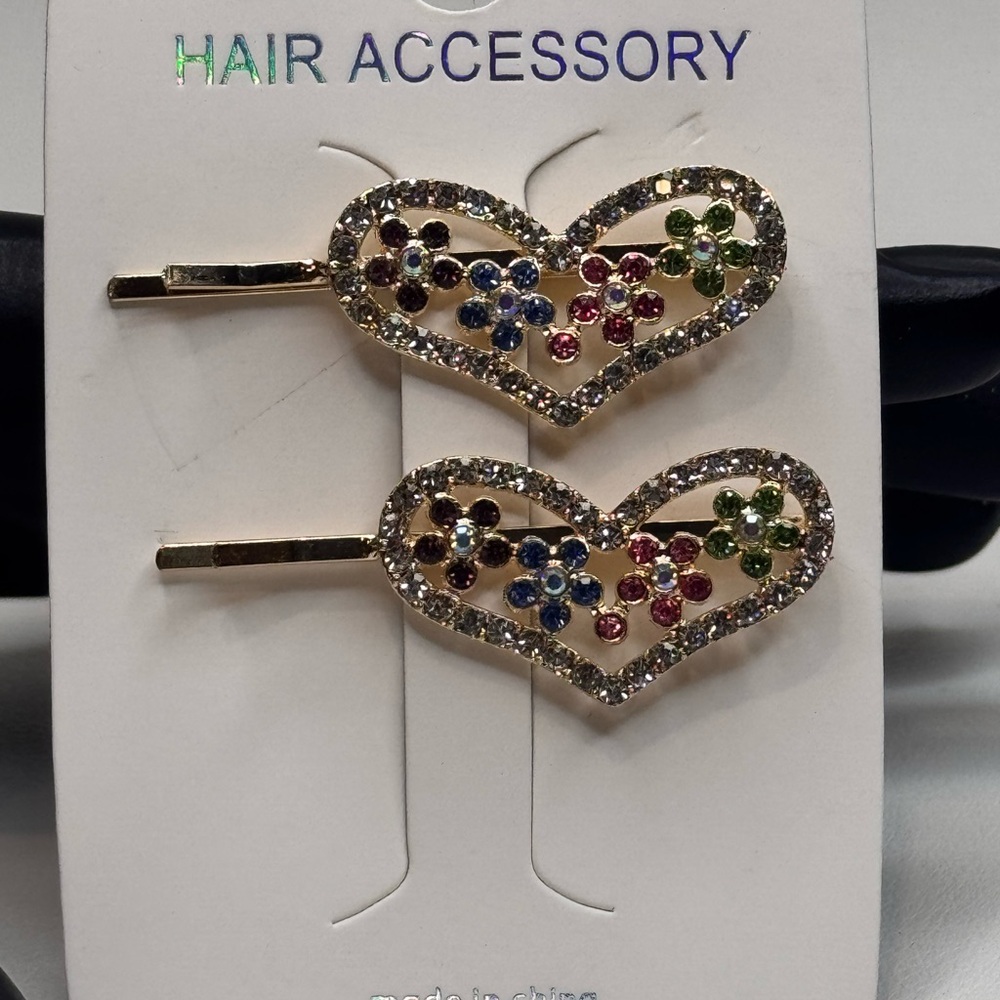 Mint Gold and Multi-color Heart Hair Clips Sparkling Accessories